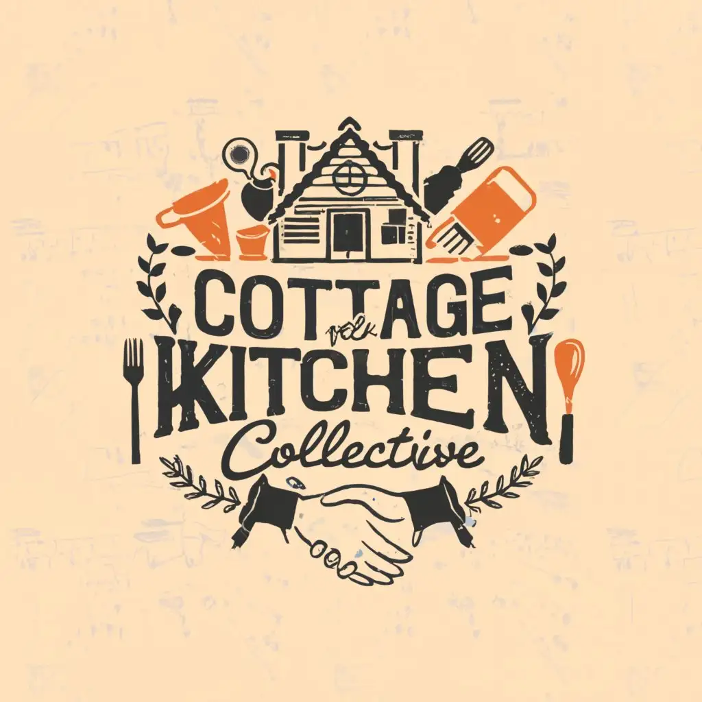 a color logo design,with the text 'Cottage Kitchen Collective', main symbols:cottage food,utensils,music, help,complex,be used in Restaurant industry,clear background