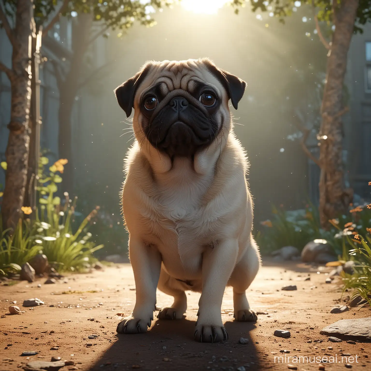 Pug. light background, color grading, unrealistic, super cute faces, super detailed background, whole picture with background, whole background is filled, epth of Field, Unreal
Engine, VR, Good, Massive, Halfrear Lighting, Backlight, Natural Lighting, Incandescent, Optical Fiber, Cinematic Lighting, Studio Lighting, Soft Lighting, Volumetric, Contre-Jour, Beautiful Lighting, Accent Lighting, Global Illumination, Screen Space Global Illumination, Ray Tracing Global Illumination, Optics, Scattering, Glowing, Shadows, Rough, Shimmering, Ray Tracing Reflections, Lumen ReflectionsDepth of Field, Unreal Engine, professional mid journey prompt by sam mcfly, in the style of digital art techniques, cute and dreamy, whimsical design, cryengine, mischievous feline motif, album covers, d&d --ar 99:124 --v 5 --s 250