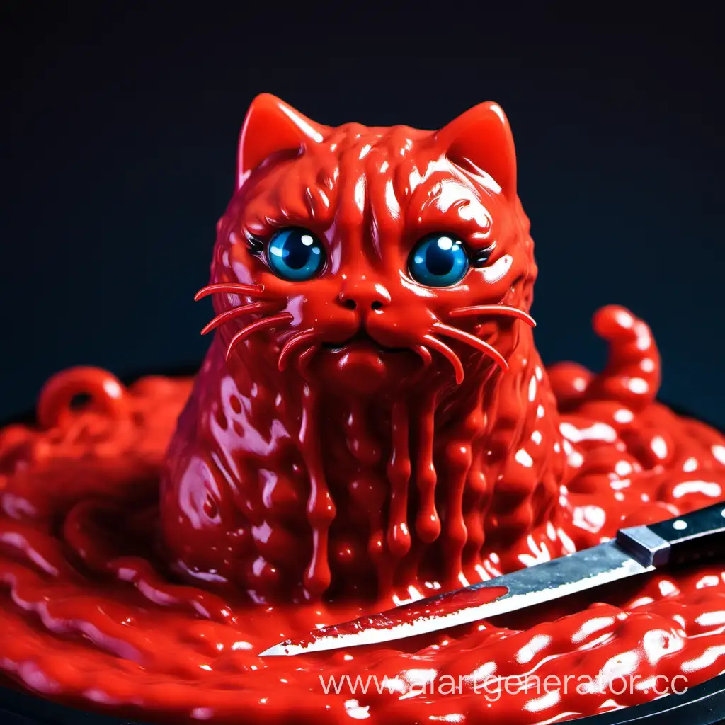  Красный Кот- слайм с ножем 