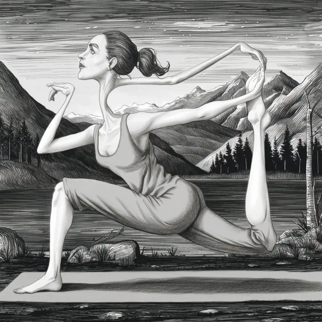 Woman with uncomfortably long neck, arms, and legs doing yoga
