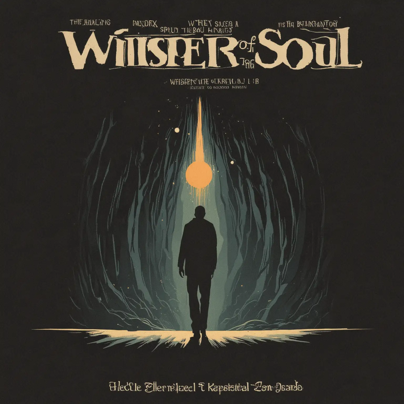 Genera la portada de un single de una banda sonora titulada 'Whispers of the soul', con el estilo de Saul Bass