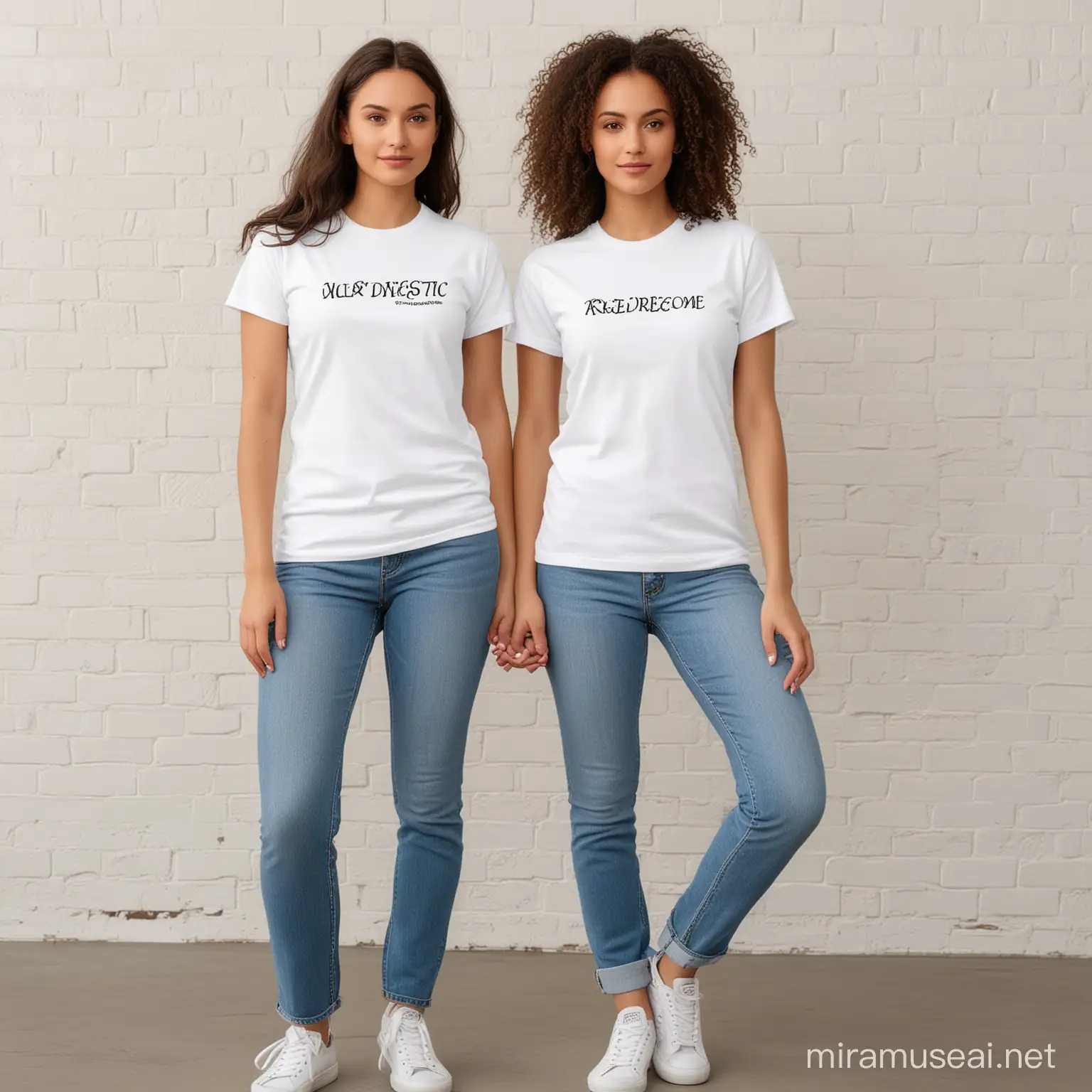 Bella + canvas 3001 mockup in white with a blank t-shirt worn by models


