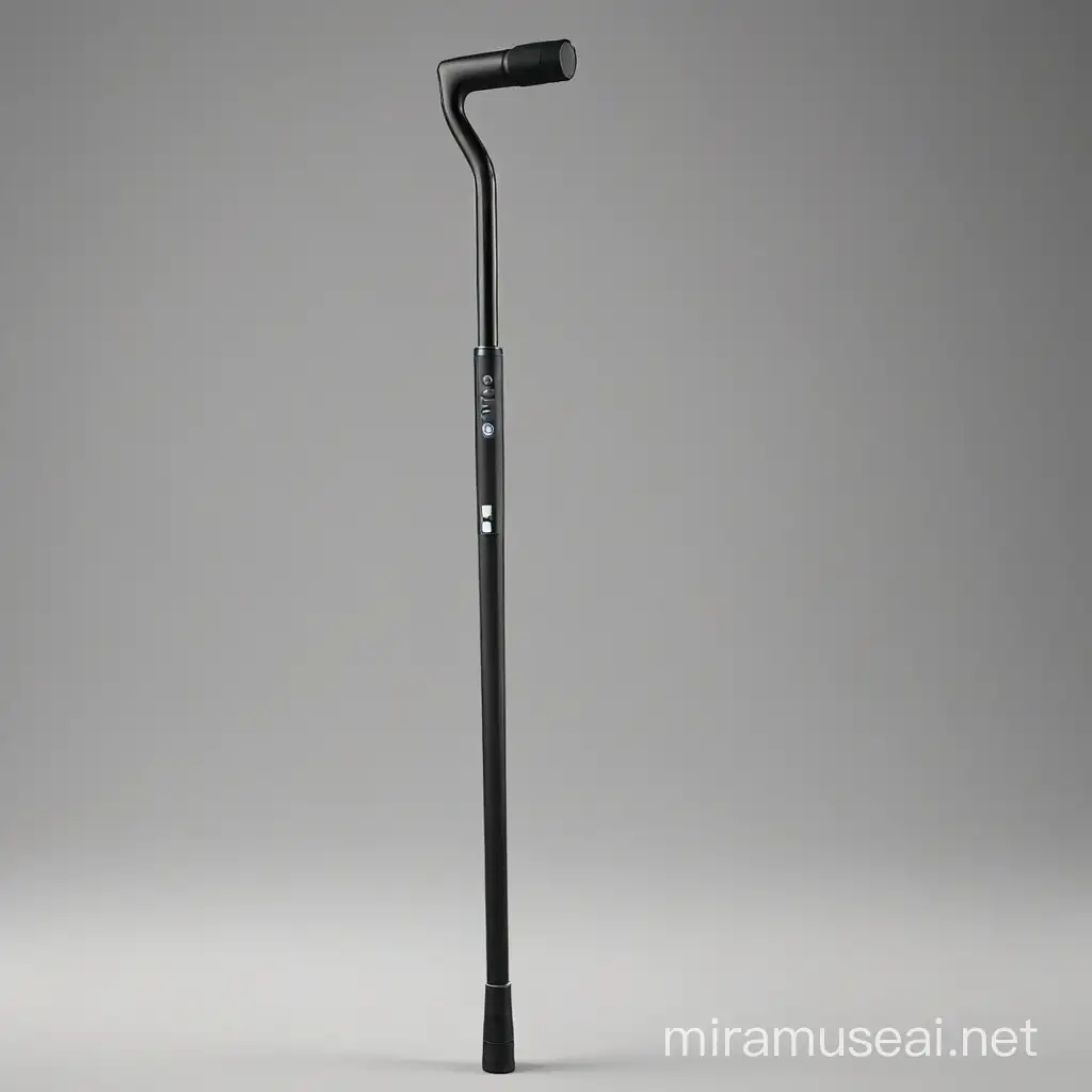 generate a real and simple and normal cane of blind people that has a sensor on it and is connected to an application under name of NaviCane. And the cane should be realistic and in all black