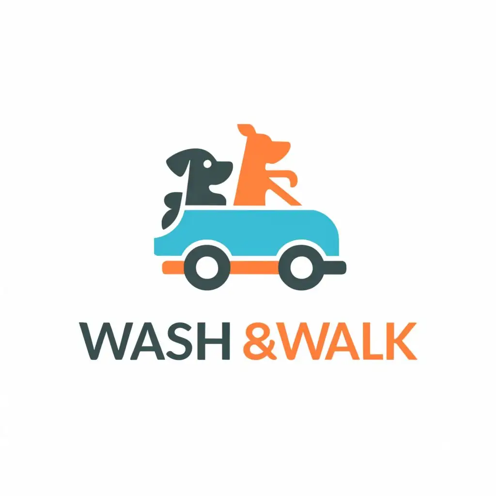 a logo design,with the text "Wash&Walk", main symbol:Dog, Car, pet and car services,complex,be used in Animals Pets industry,clear background