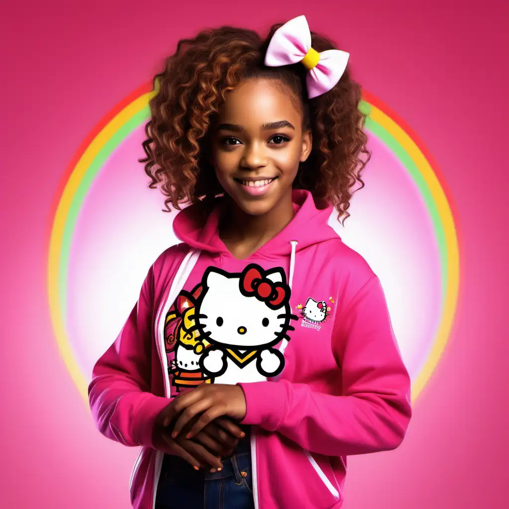 keep with the same image create an african american hermione granger, radiating positive energy, with a bright aesthetic look with her pal Hello Kitty