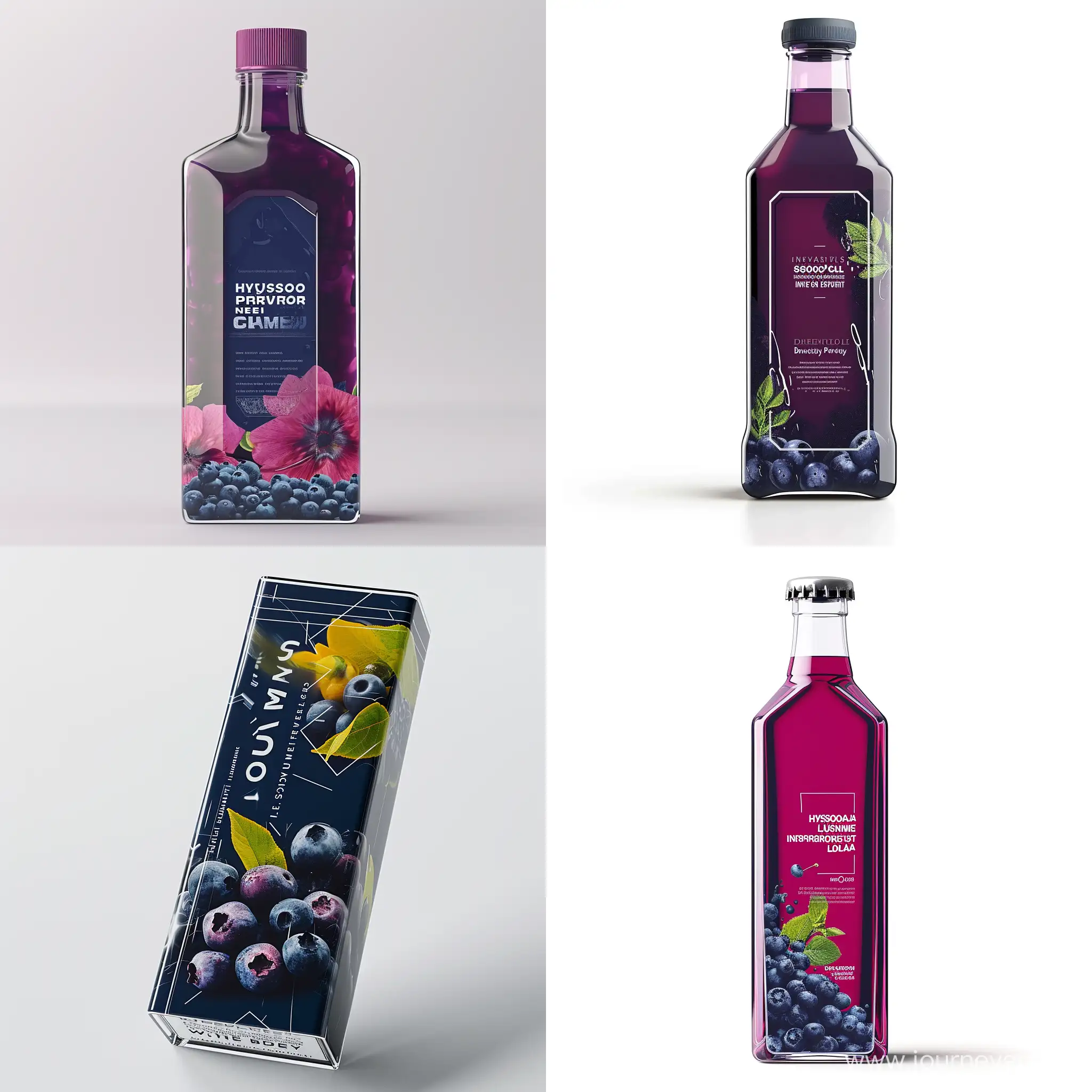 hysotonic beverage rectangular bottle, blueberry fruit flavor, minimalistic design, INNOVATIVE GRAPHIC DESIGN, product design, futuristic lines and texture designs, LABEL WITH POWER CLAIMS, LABEL WITH blueberry fruits, best graphic design winner