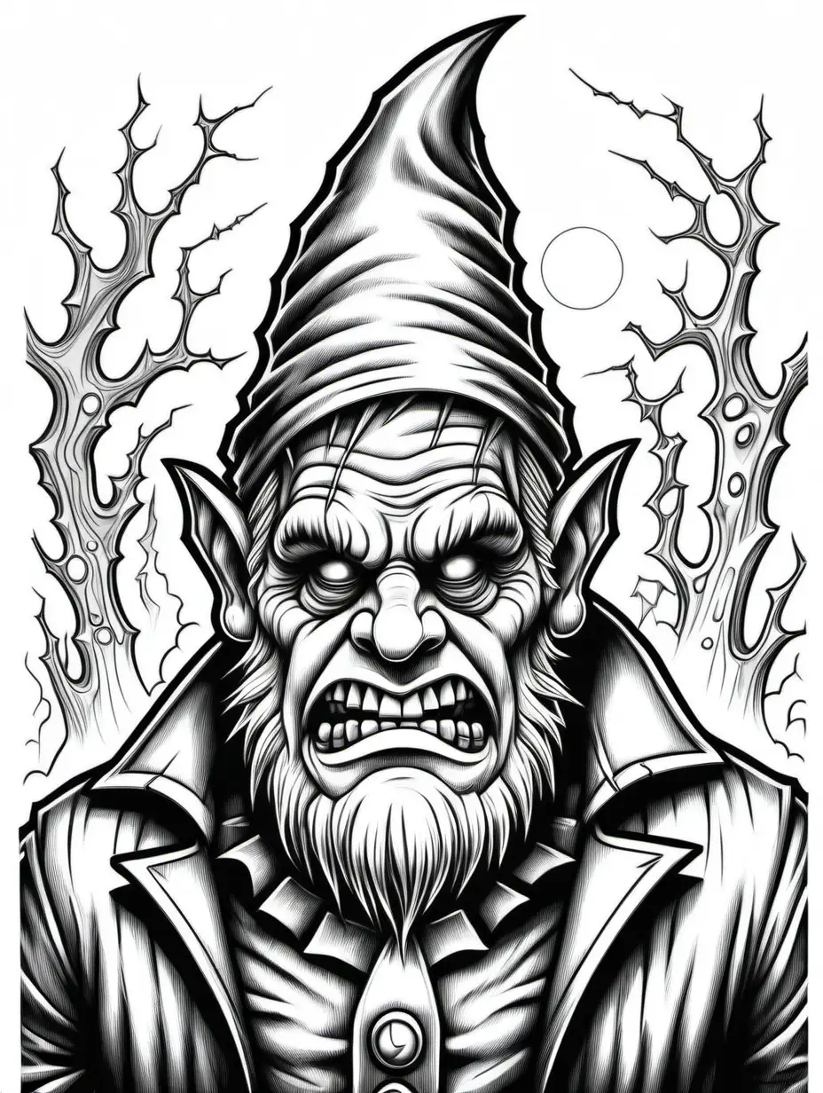 adult coloring page, halloween frankenstein gnome bolts neck, thick lines, low detail, no shading