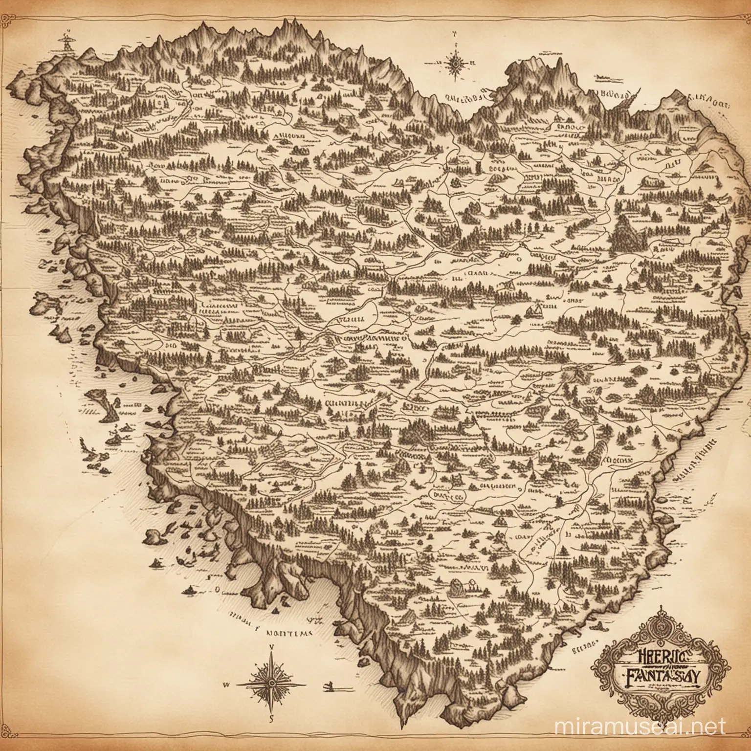 Heroic Fantasy Continent Map Illustrated Cartography for Epic Adventures