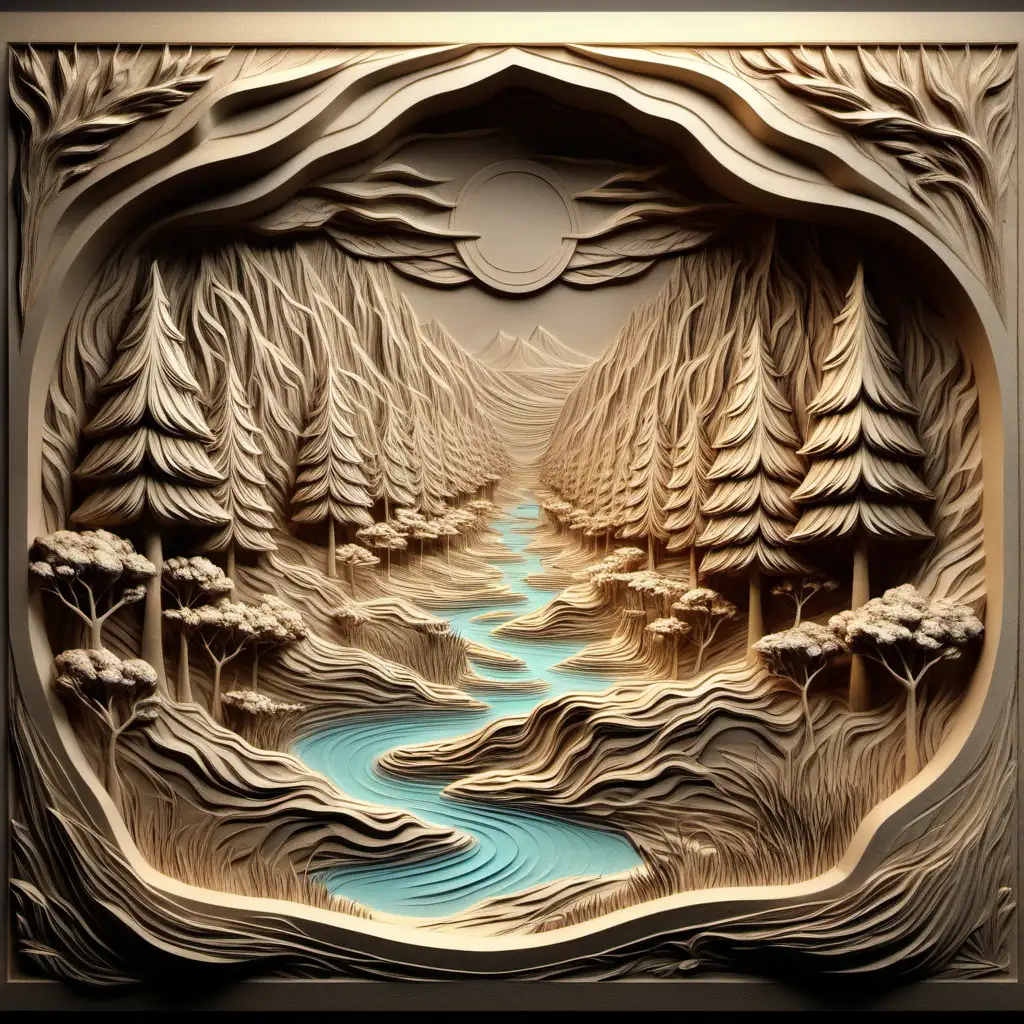 Avatar Landscape Low Relief Artwork Serene Mountain and Mystical Forest Scene