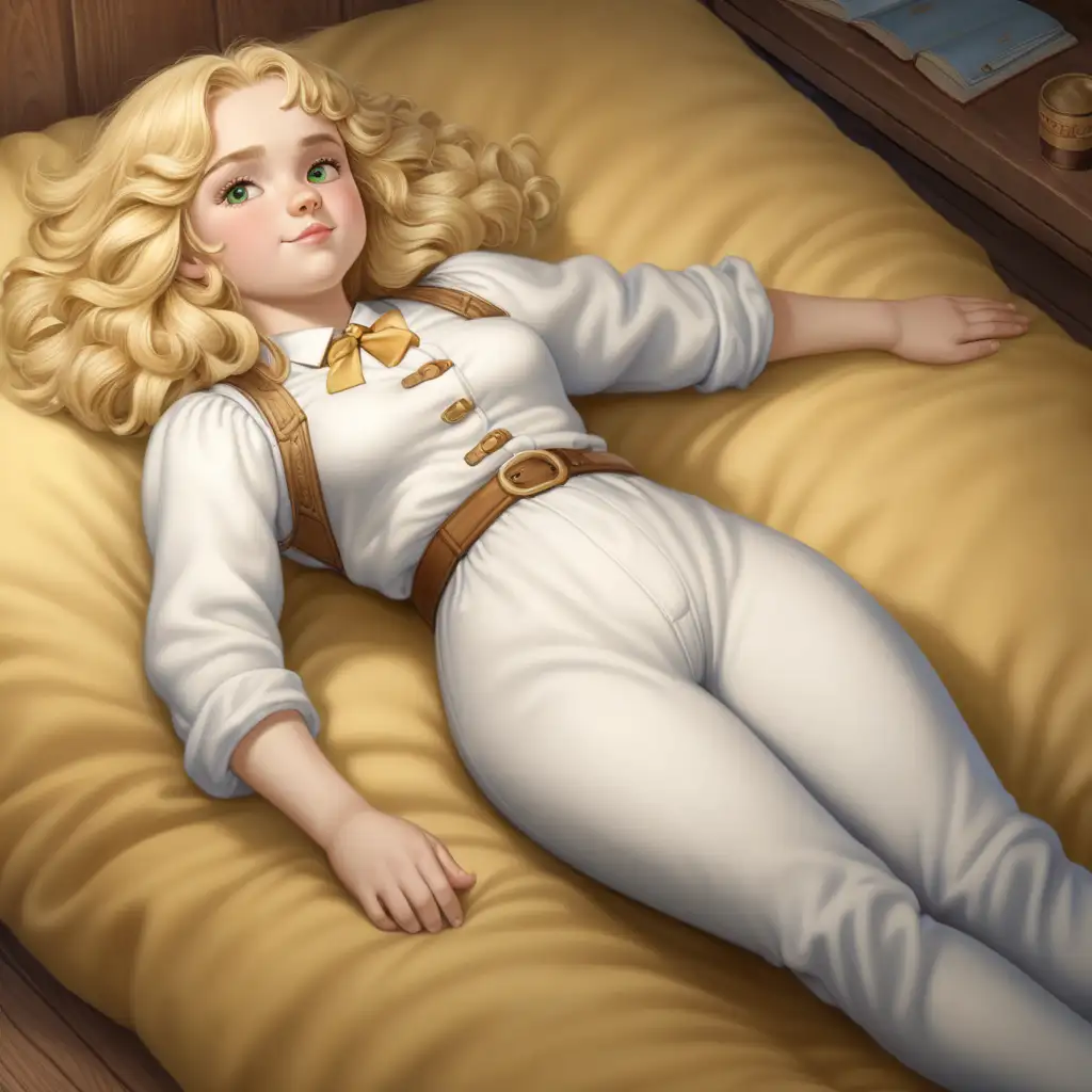  full body image of Goldilocks, in a laying down on her back position, similar to Scott Gustafson