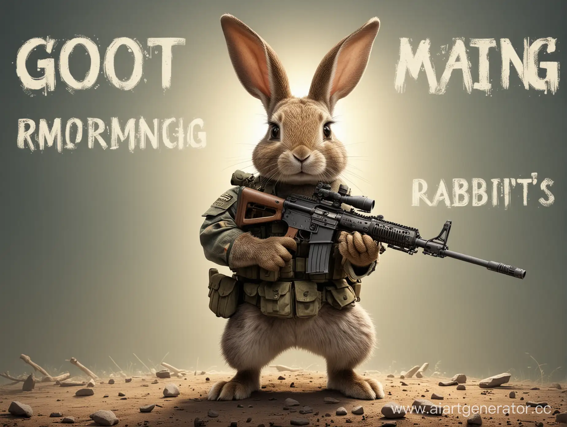 боевой кролик с винтовкой и надписью доброе утро кролики
