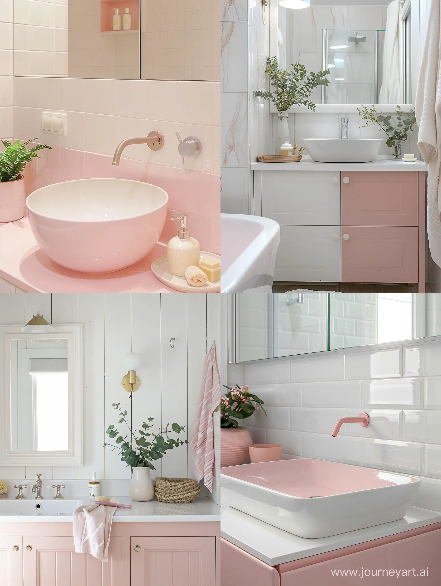 Foto dettaglio bagno bianco e rosa stile moderno scandinavo 