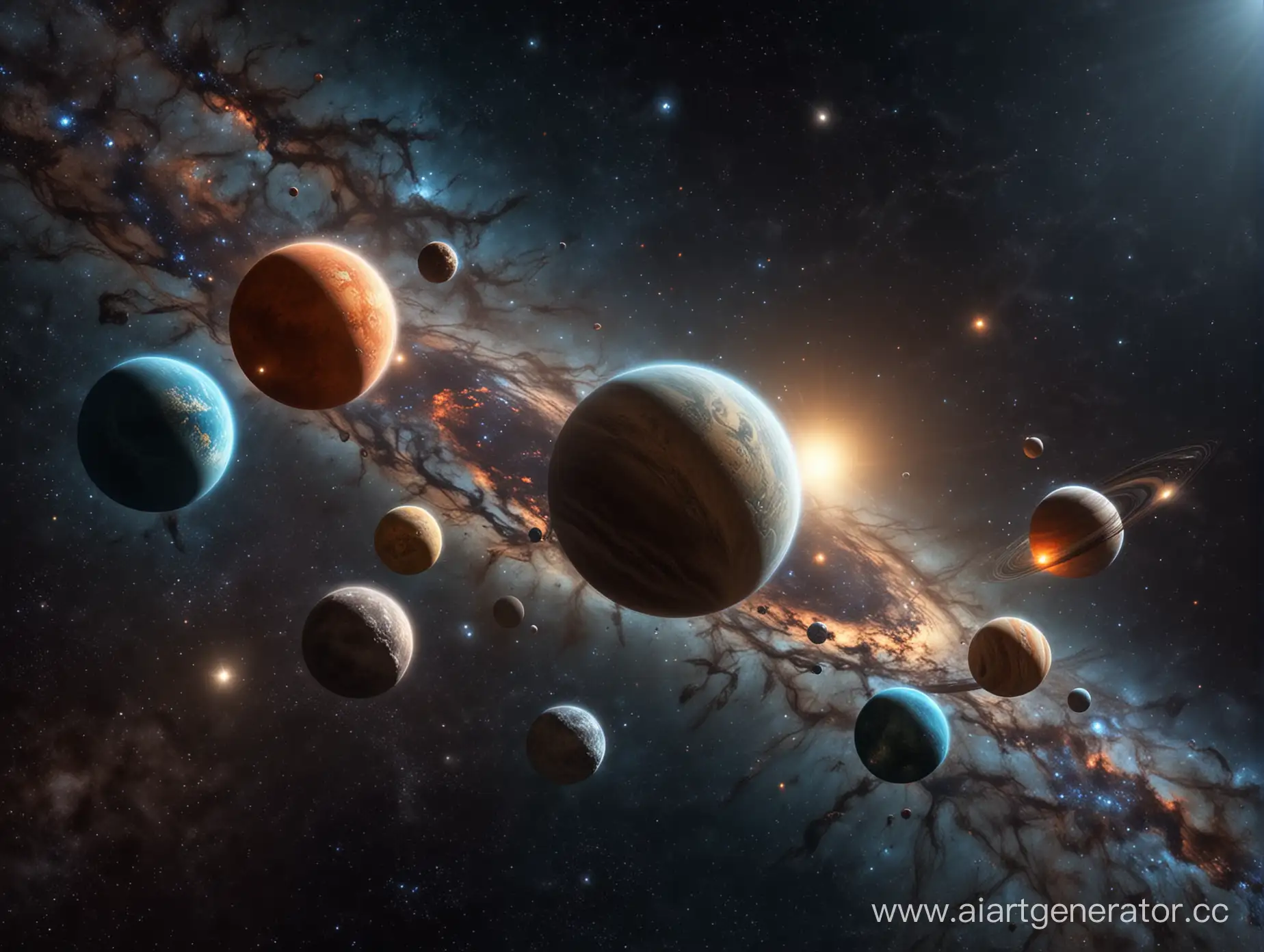 Звездная система, Космос, четыре планеты, будущее, хорошее качество.