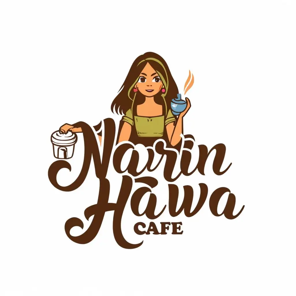 logo, girl, with the text "Narin Hawwa cafe", typography, be used in Restaurant industry