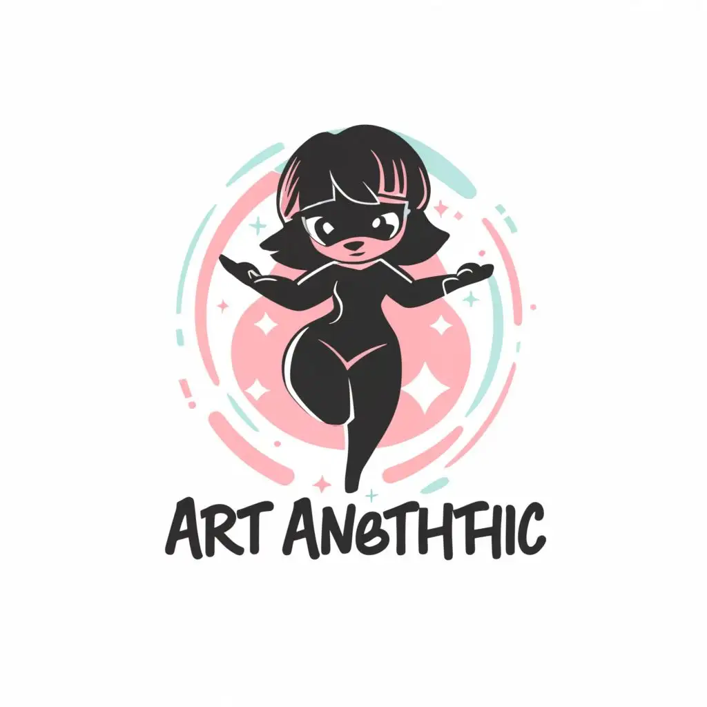 a logo design,with the text "Art Anesthetic", main symbol:A kawaii style black girl,Moderate,clear background