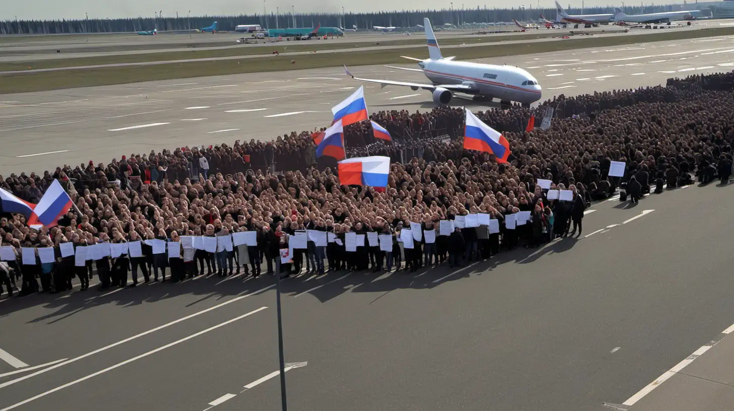 большой российский протест в аеропорту, на взлетной полосе