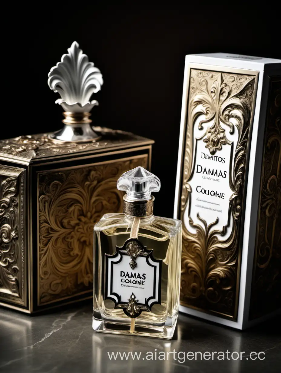 a bottle of damas cologne sitting next to a box, a flemish Baroque by Demetrios Farmakopoulos, instagram contest winner, dau-al-set, dynamic composition, contest winner, feminine