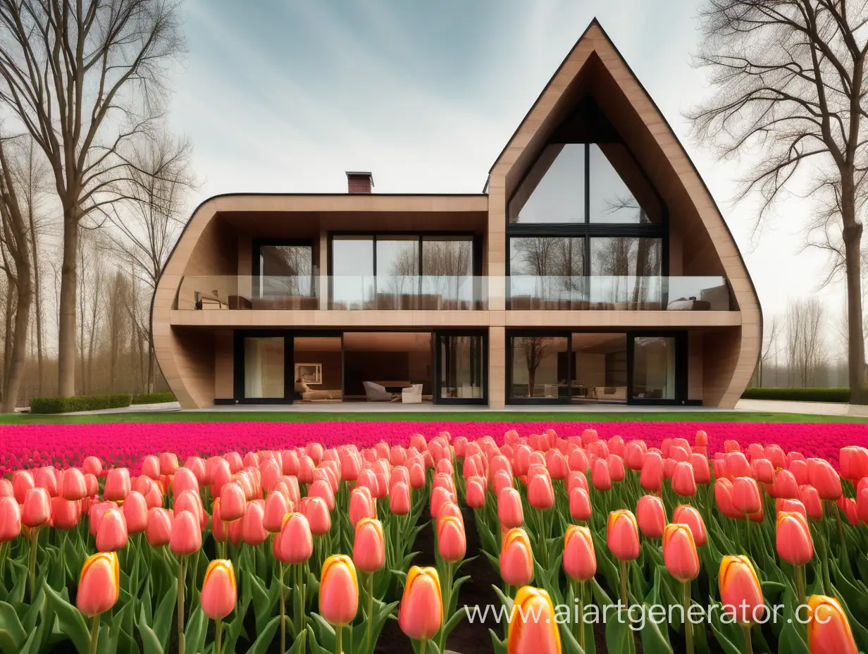 современный загородный дом из тюльпанов