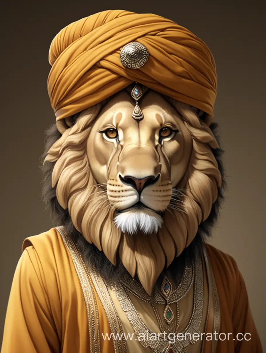 Majestic-Lion-in-Arabic-Turban-and-Clothing