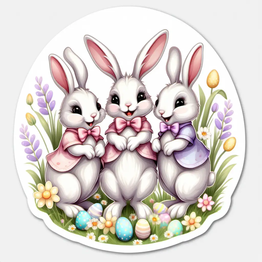 Whimsical Easter Bunnies in a Fairytale Setting with Spring Flowers