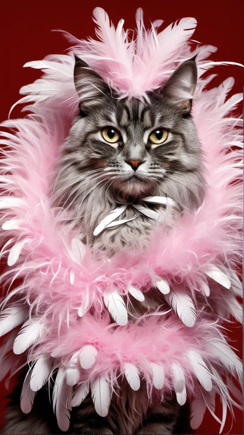poster of photograph of cat wearing feather boa
