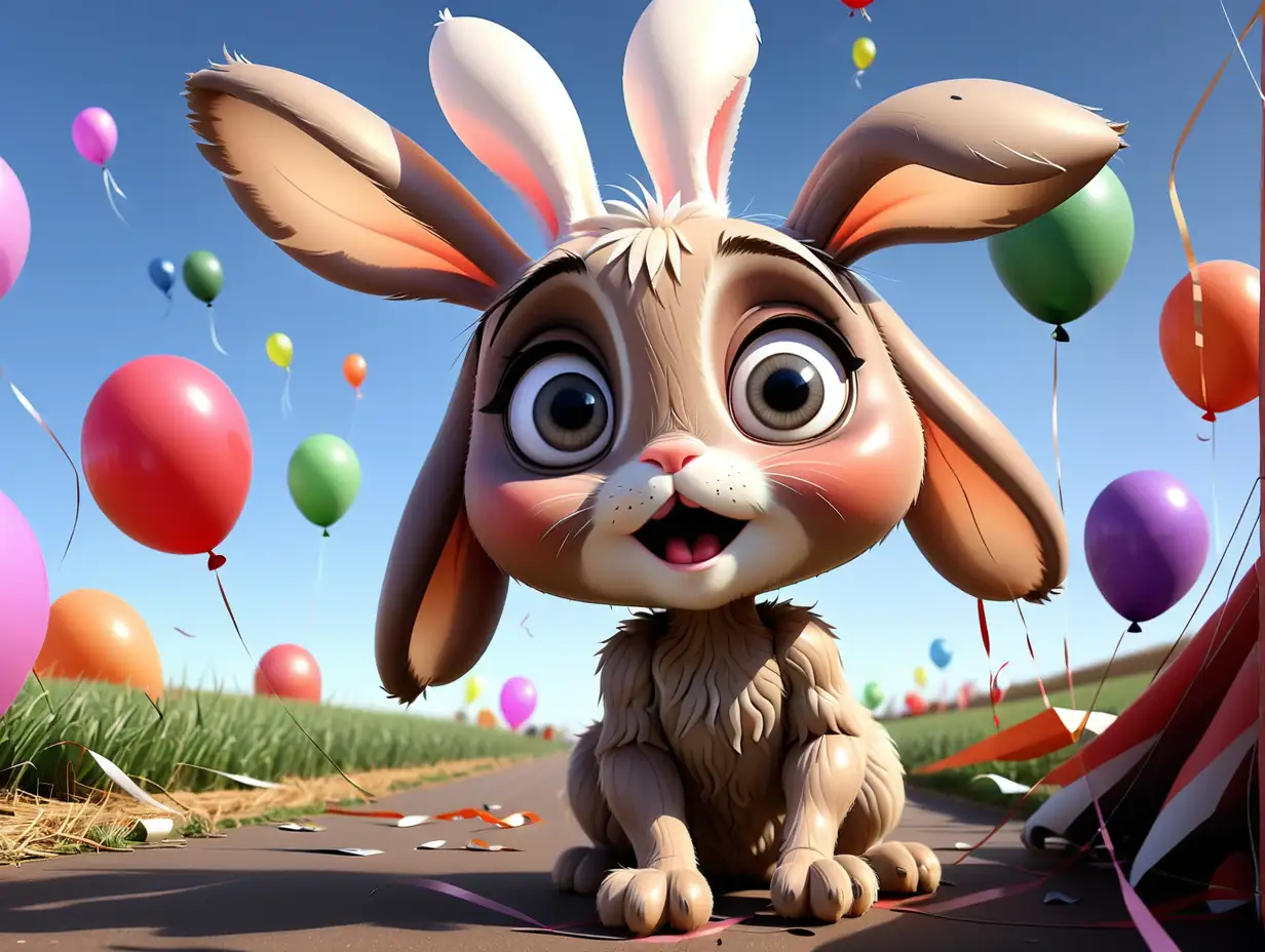 Surprised Bunny Losing Balloons in Strong Wind