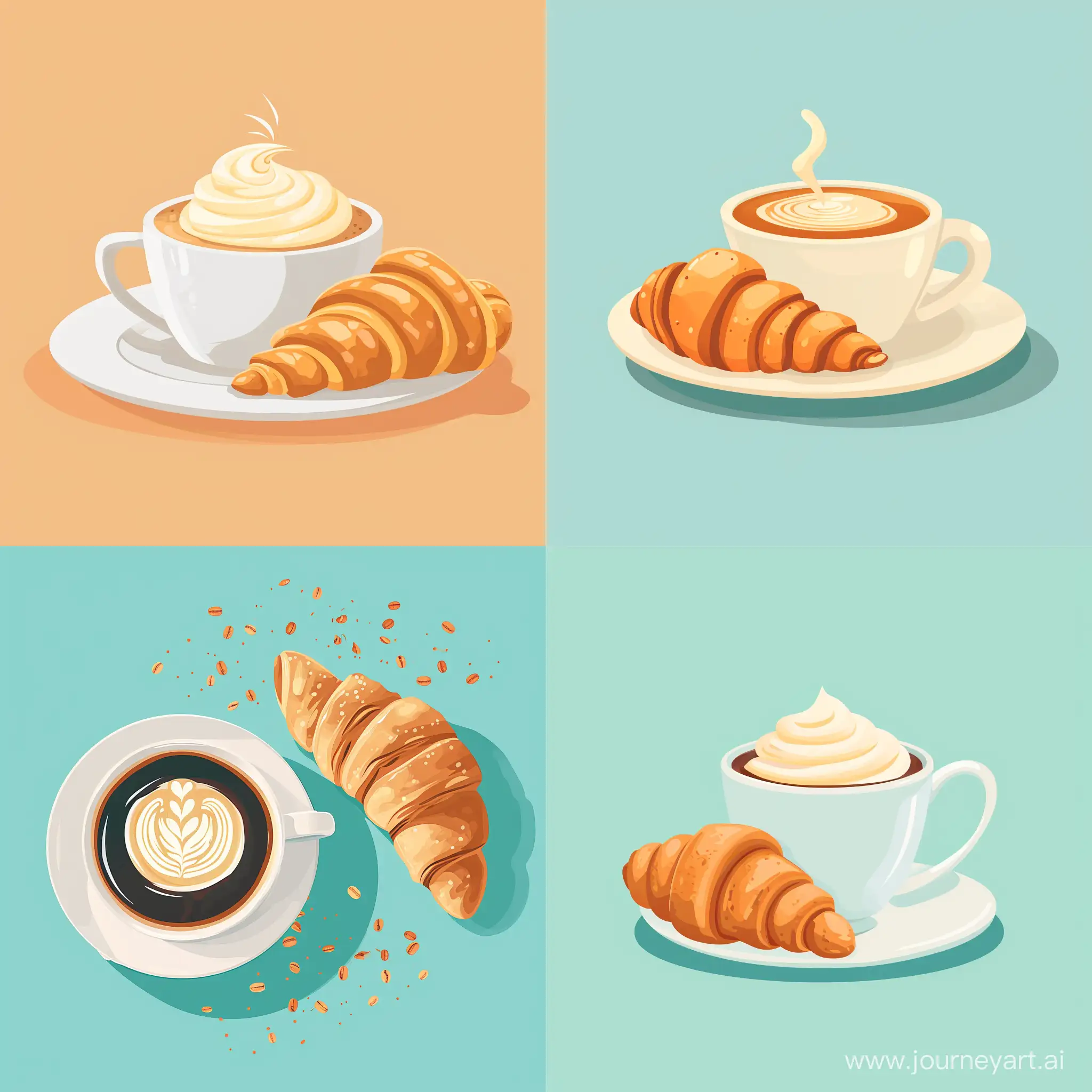 coffee and croissant, in flat style