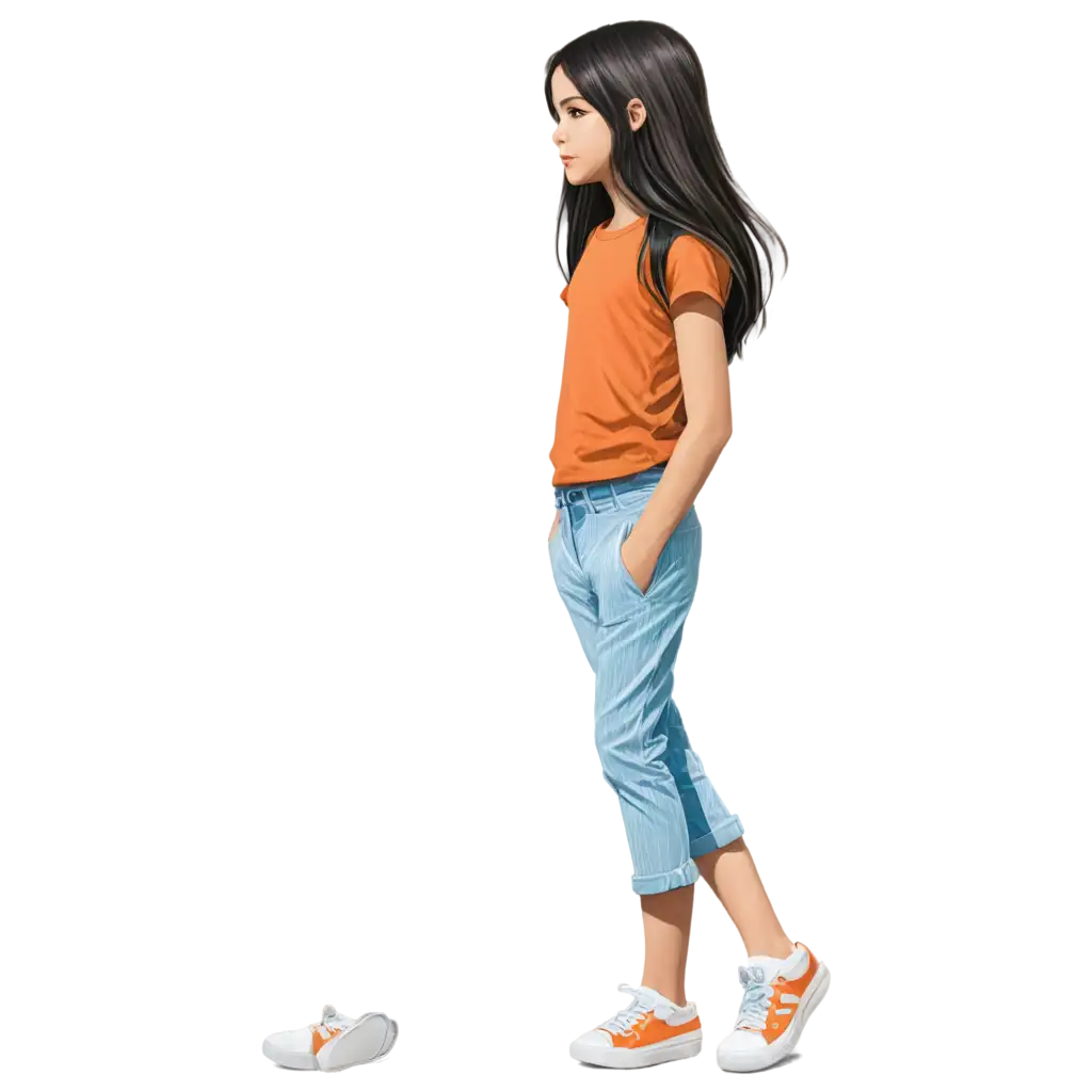 Beautiful-Little-Girl-PNG-HazelEyed-Teen-in-Orange-Tshirt-and-Blue-Pants