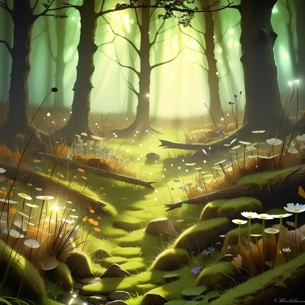 Enchanting Mystical Woodland Meadow Illuminated by Soft Light