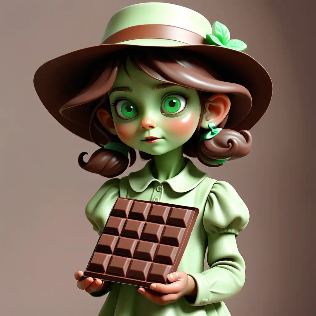 Adorable Little Green Girl Holding Chocolate