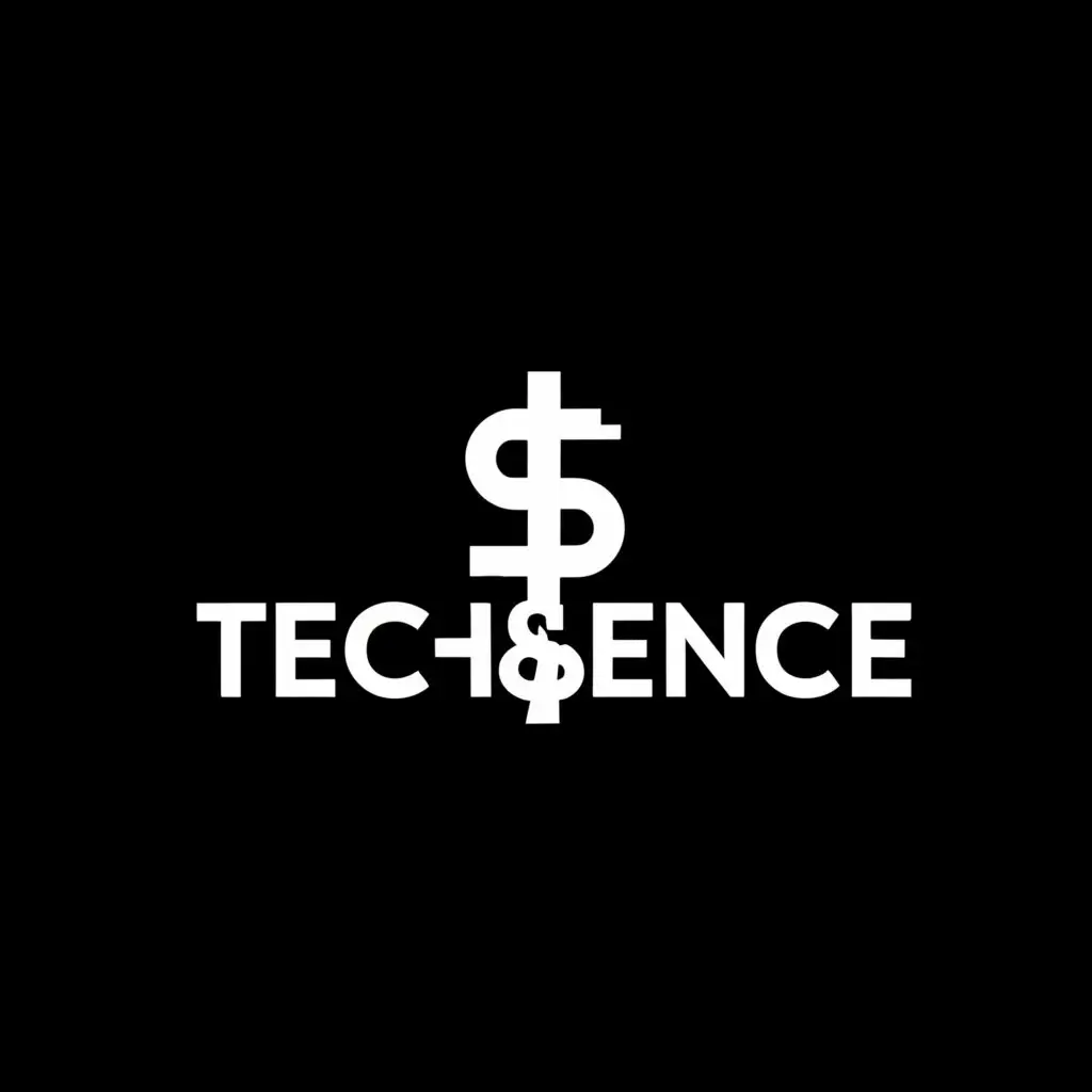 a logo design,with the text "tech&$ence", main symbol:This logo uses negative space to create a simple and sophisticated design.
The text "Tech" could be written in a clean, modern font.
The space between the "c" and "h" in "Tech" could be shaped like a dollar sign symbol.
The color scheme could be black and white for a timeless look.,Minimalistic,clear background
