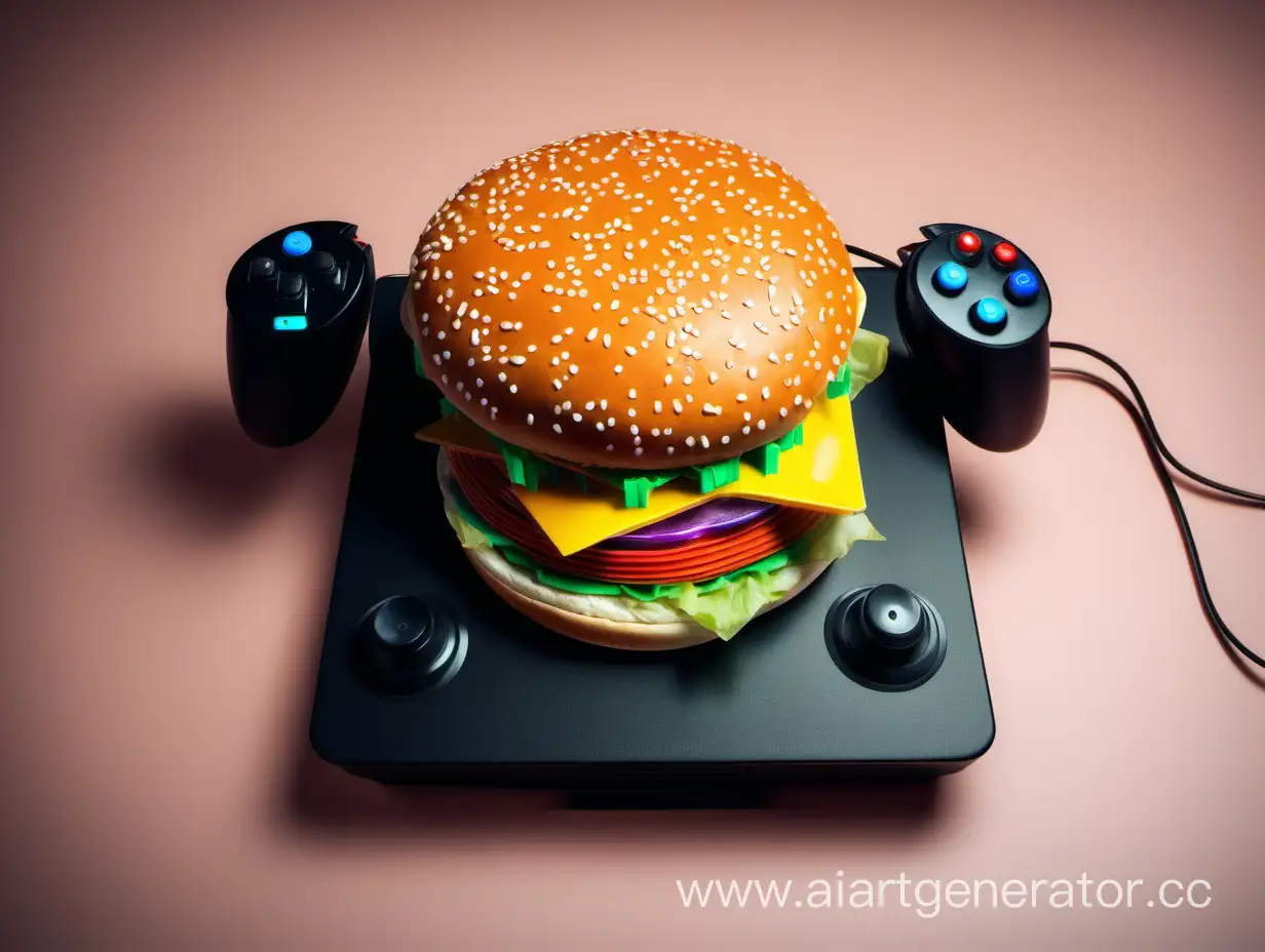 Gourmet-Burger-with-CD-Discs-and-Gaming-Joysticks