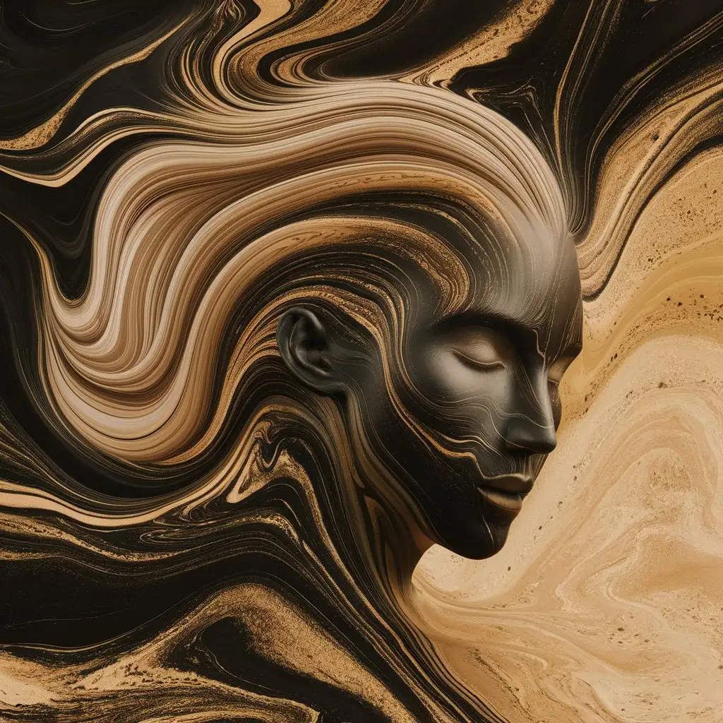 Tranquil-Serenity-Human-Face-in-Swirling-Black-Gold-and-Beige-Marble