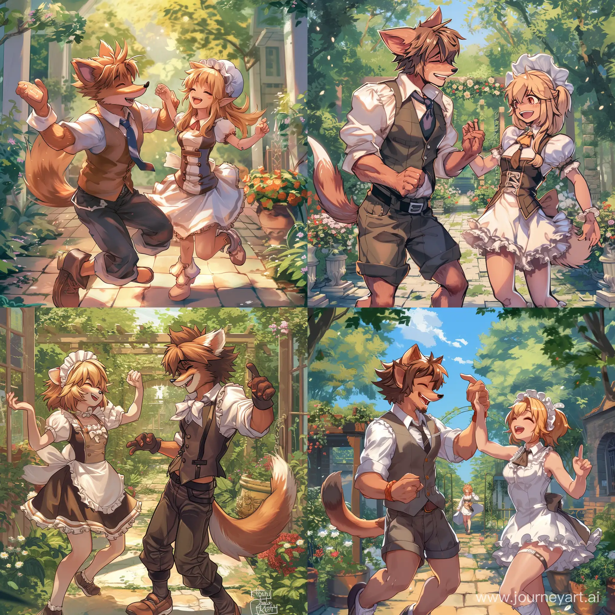 Furry-Bandicoot-Young-Man-and-Maid-Dancing-in-Garden