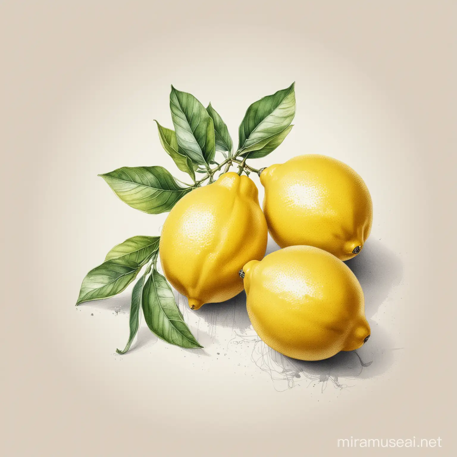 Three Lemons Sketch on White Background
