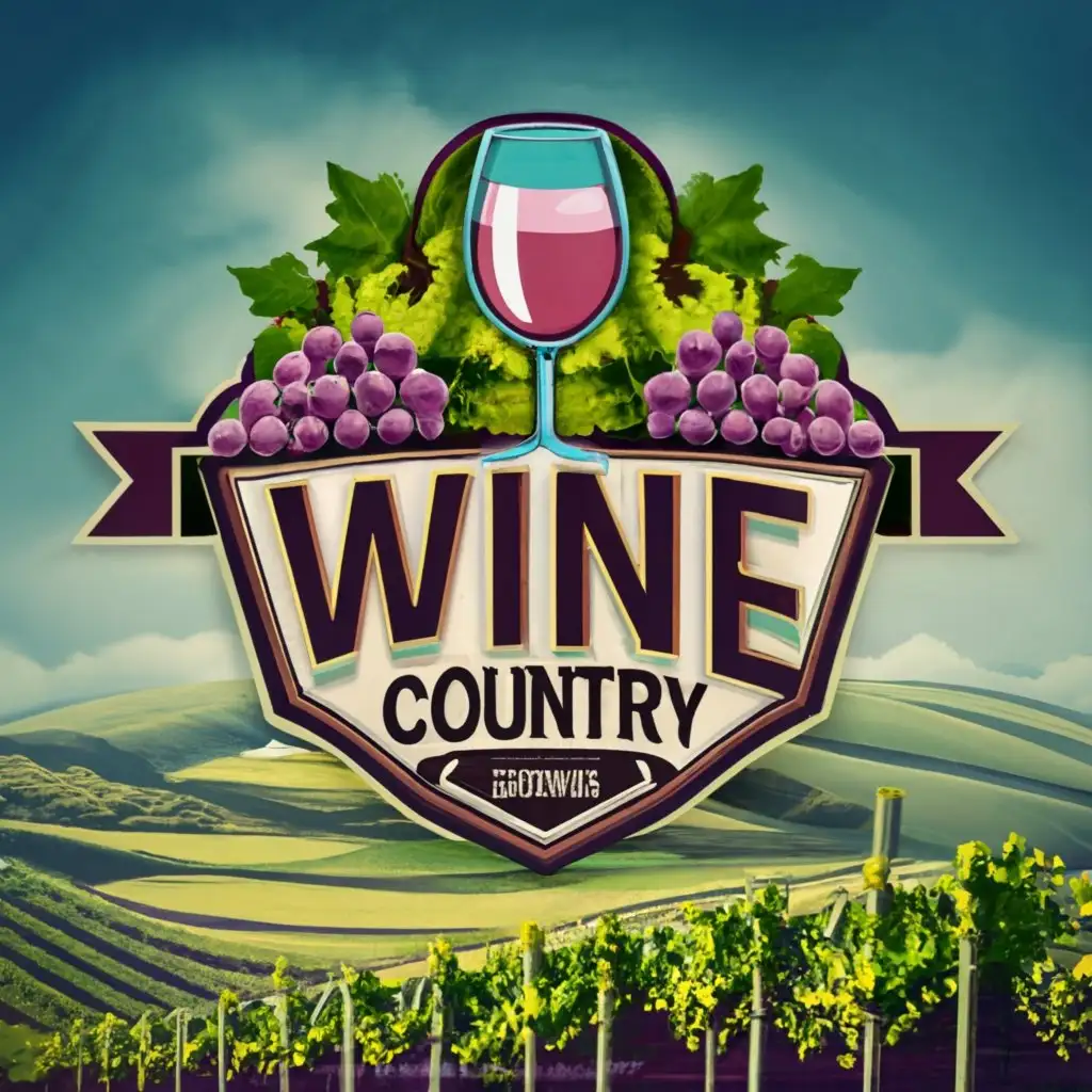logo, photorealistic, emblem, patch, logo, wine glass grapes, grape field, with the text "Wine Country Warehouse", typography, be used in Retail industry
