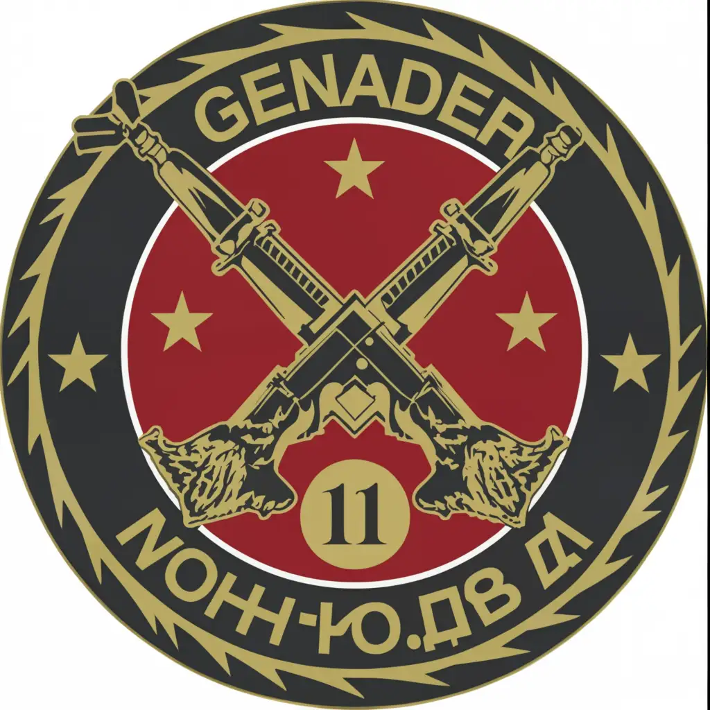 a logo design,with the text "Make a round emblem for the military team called - "Grenadiers" and the name on the logo should be in Russian language and the picture should be light without shadows and also at the bottom of the logo there should be an inscription "MOU SSH No.1"", main symbol:Grenadier,Moderate,be used in Sports Fitness industry,clear background