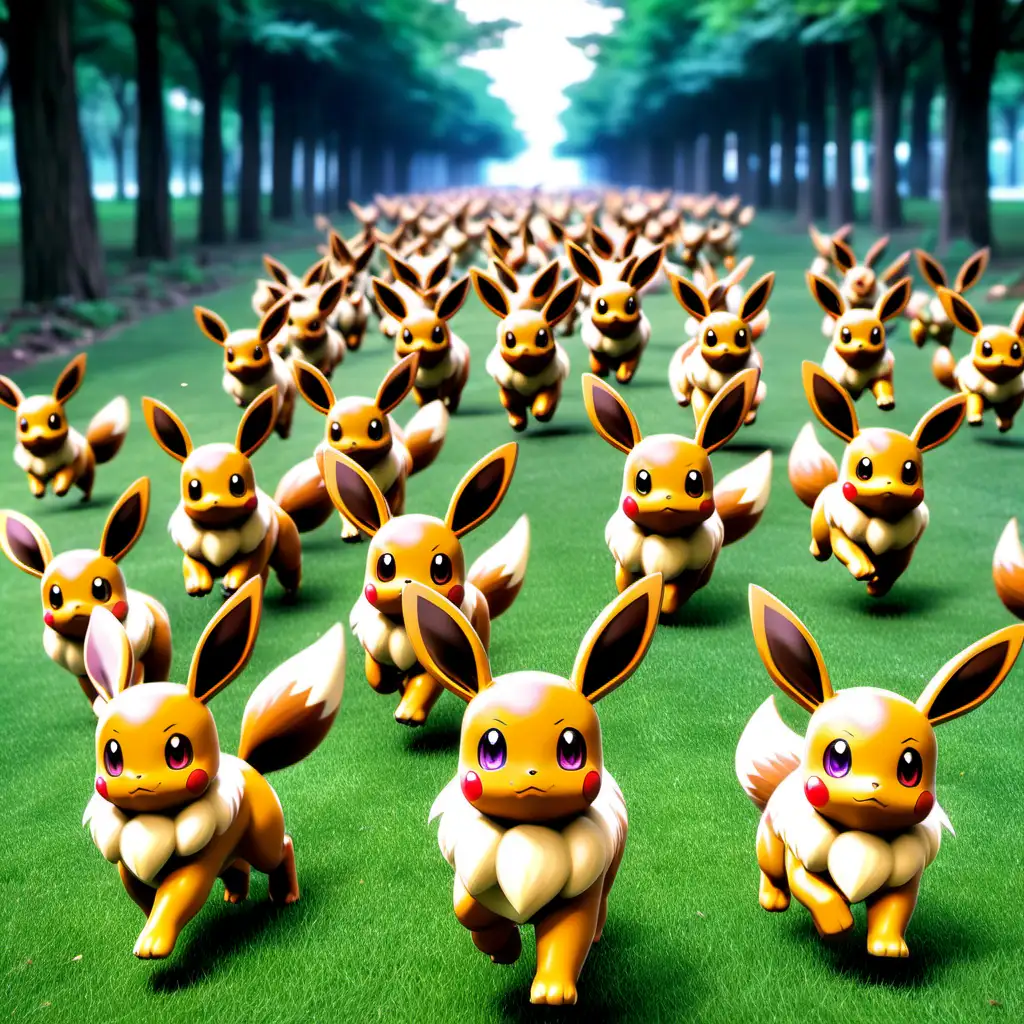 Cute Pokémon Eevee Army Running Towards you masterpiece