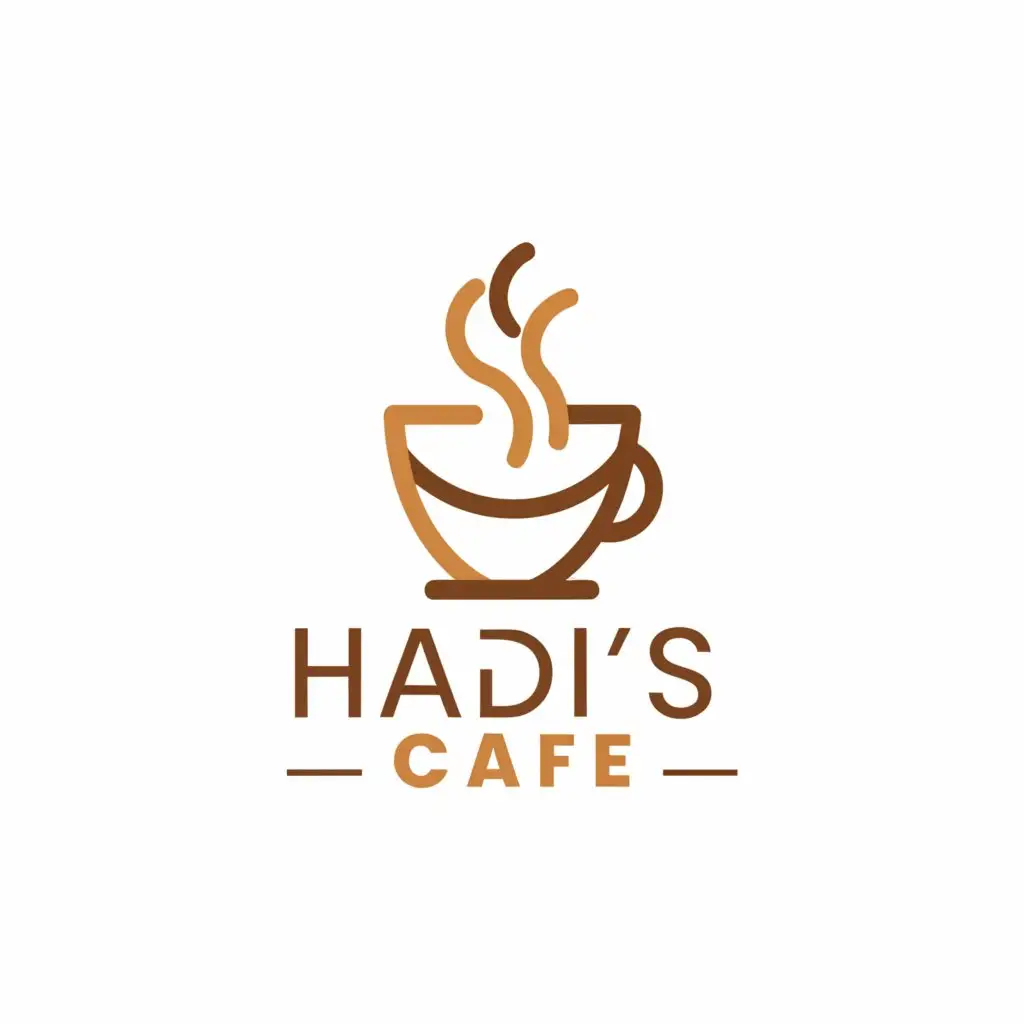 a logo design,with the text 'Hadi's Cafe', main symbol:hot coffee cup and cold milk tea,Minimalistic,be used in Restaurant industry,black background