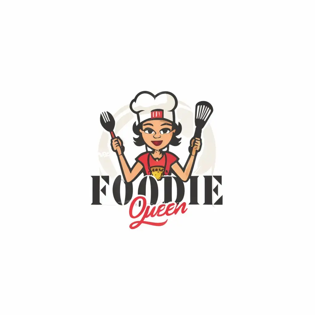 a logo design, with the text 'Foodie Queen', main symbol: A crown/ cooking/ a chef, Moderate, to be used in Restaurant industry, clear background