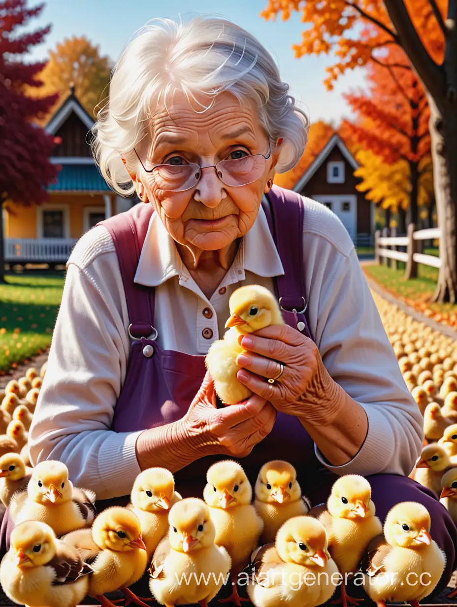 Autumn-Scene-Grandma-Counting-Chicks