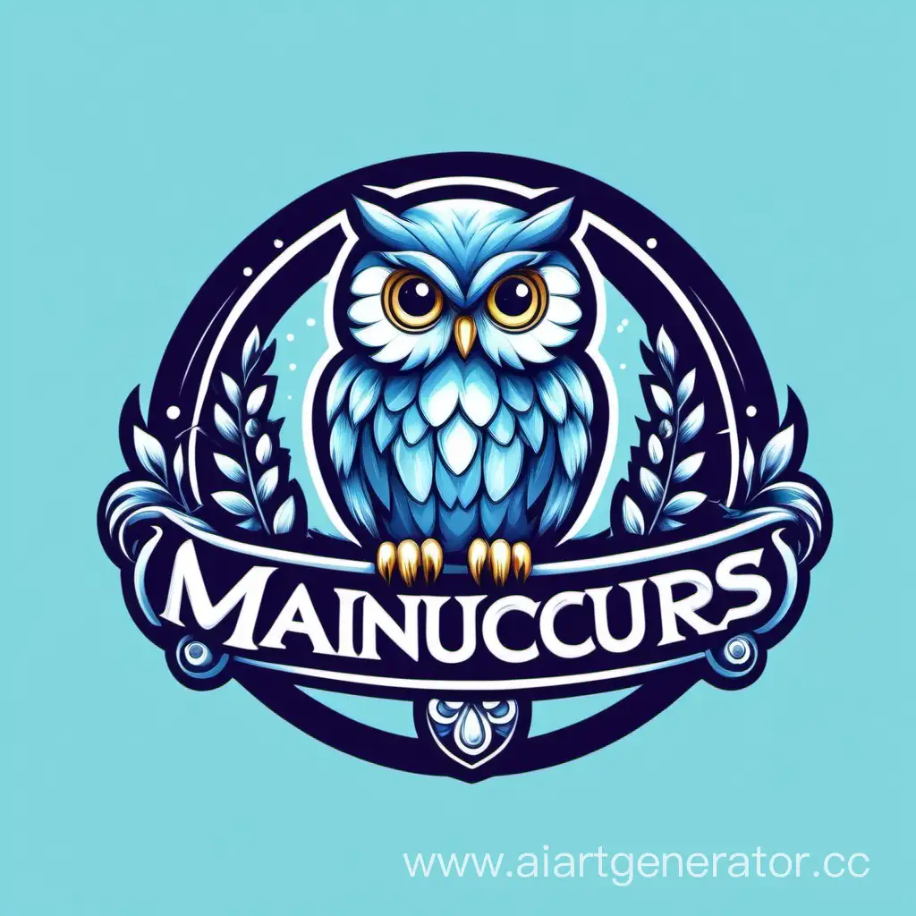Logo of a manicure supplies store with an owl. Color blue.