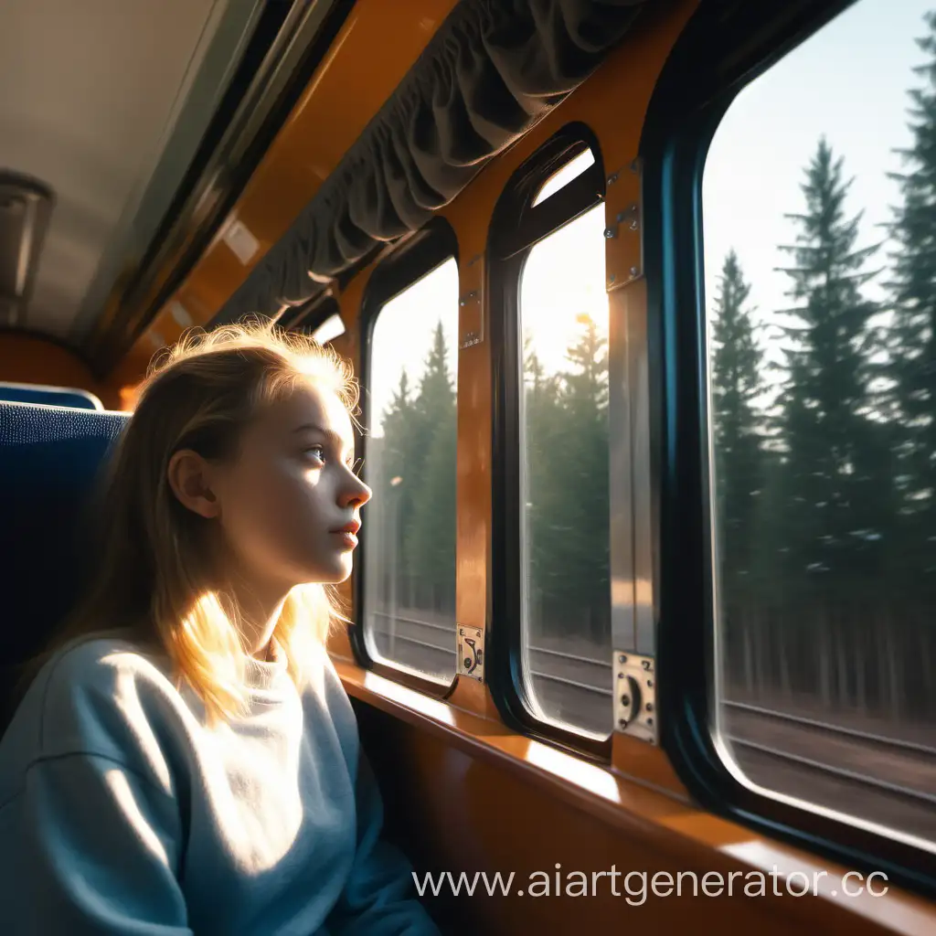 Girl-Enjoying-Scenic-Train-Ride-with-Sunny-Fir-Trees