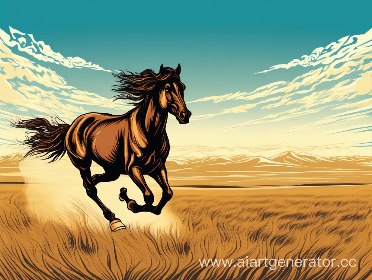 Kazakh-Steppe-Running-Horse-Silhouette-Majestic-Stallion-Against-Dramatic-Sky