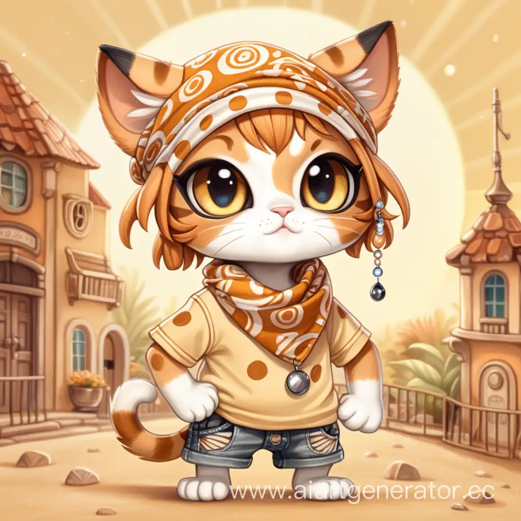 Chibi-Anthropomorphic-Cat-Enjoying-Sunshine-in-Cute-Shorts-and-Bandana