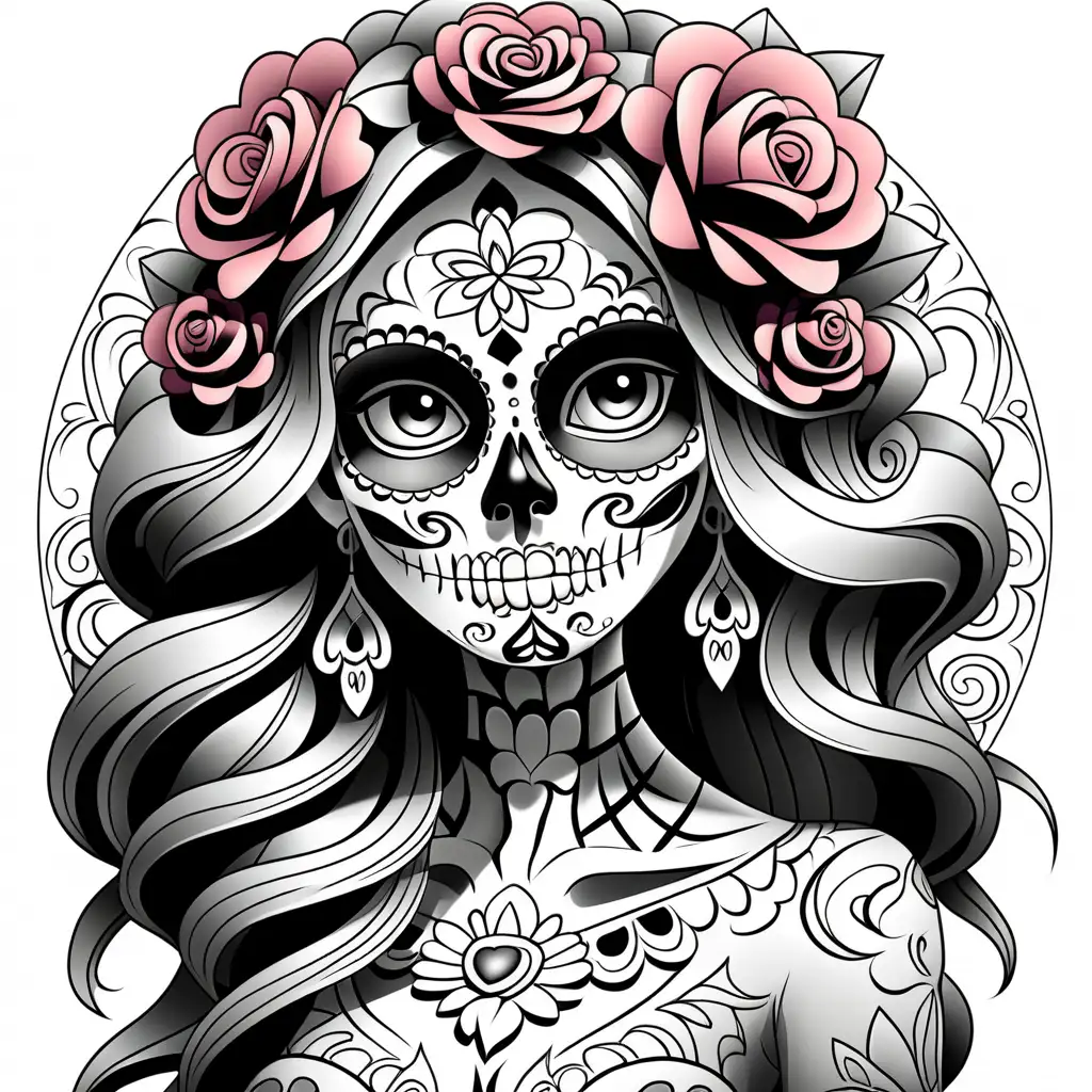 Detailed Female Sugar Skull Coloring Page