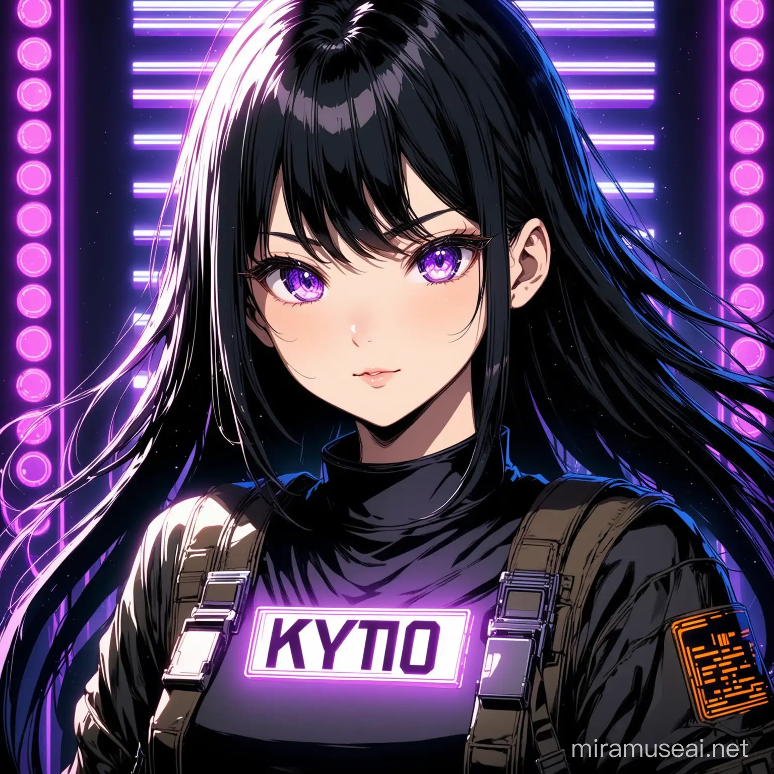 Futuristic Cyberpunk Anime Portrait Schoolgirl Mugshot with Neon ID Number 236736