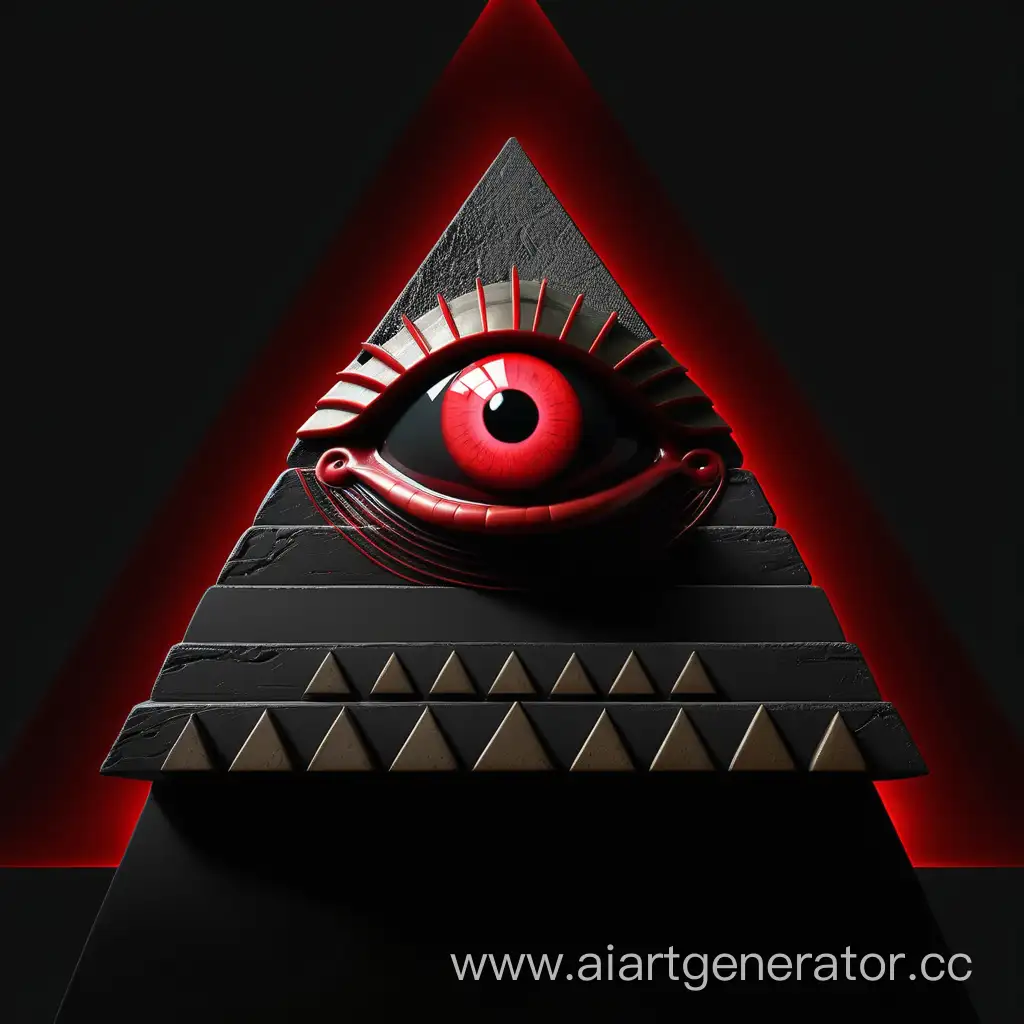 black background pyramid with a red eye