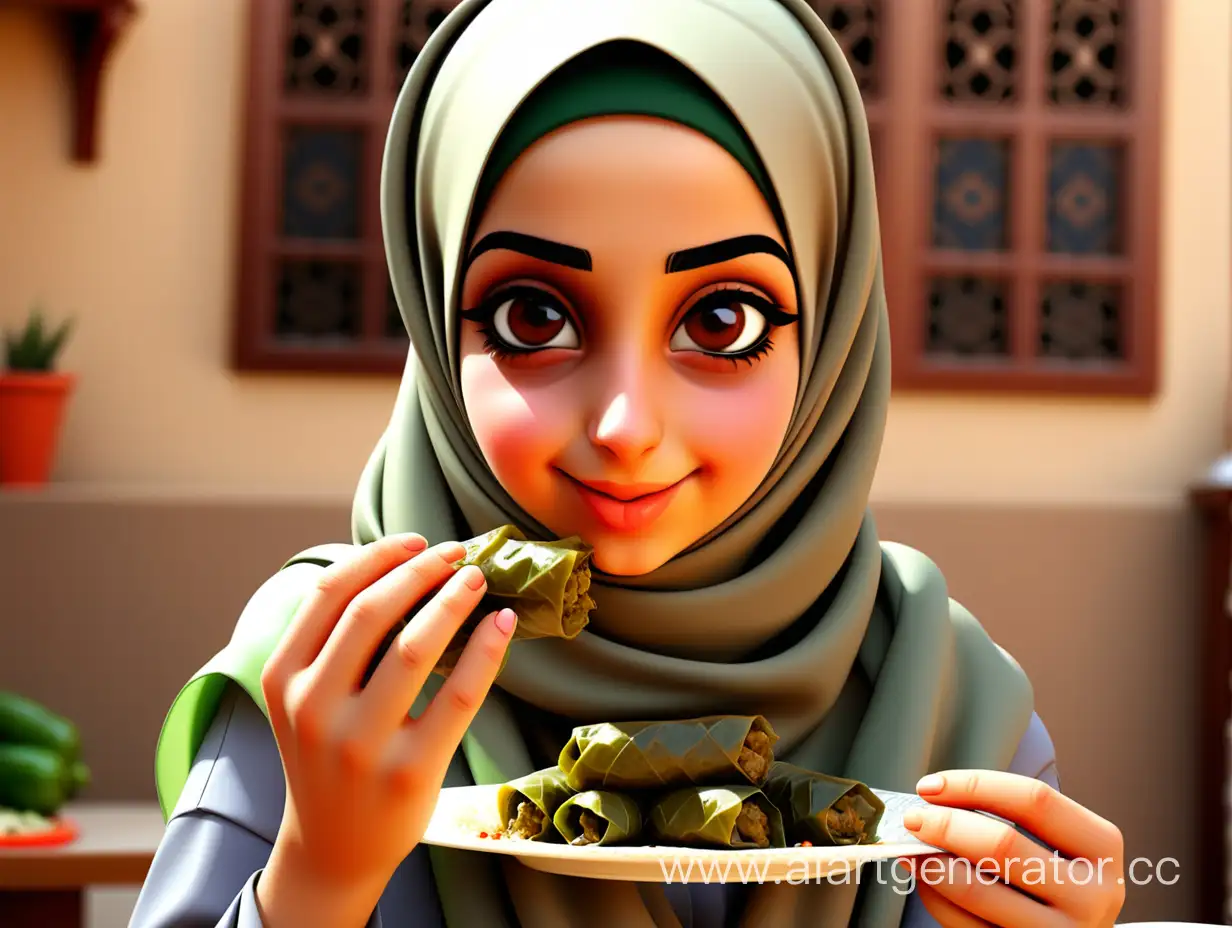 hijab girl eating dolma

