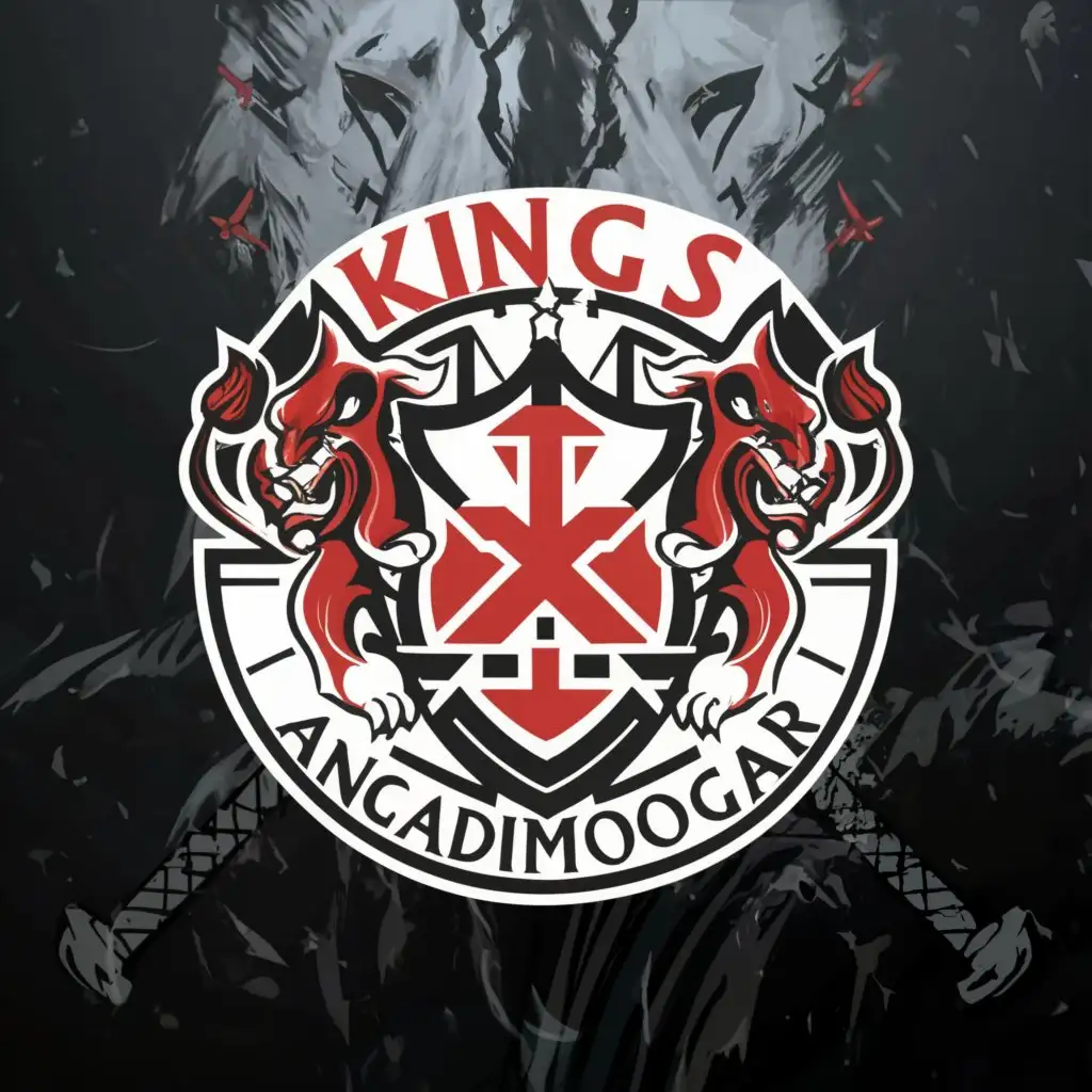 LOGO-Design-for-Kings-Xi-Angadimogar-Majestic-Lion-Crest-in-Red-and-White-for-Sports-Fitness-Brand